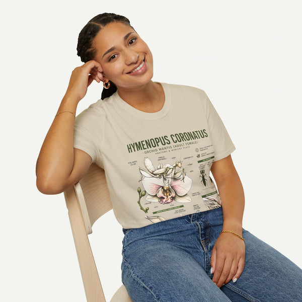 Mantis Anatomy Tee — Hymenopus Coronatus Orchid Mantis Illustration