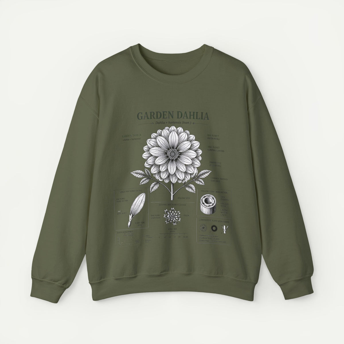 Dahlia Botanical Sweatshirt — Garden Dahlia Floral Diagram Crewneck
