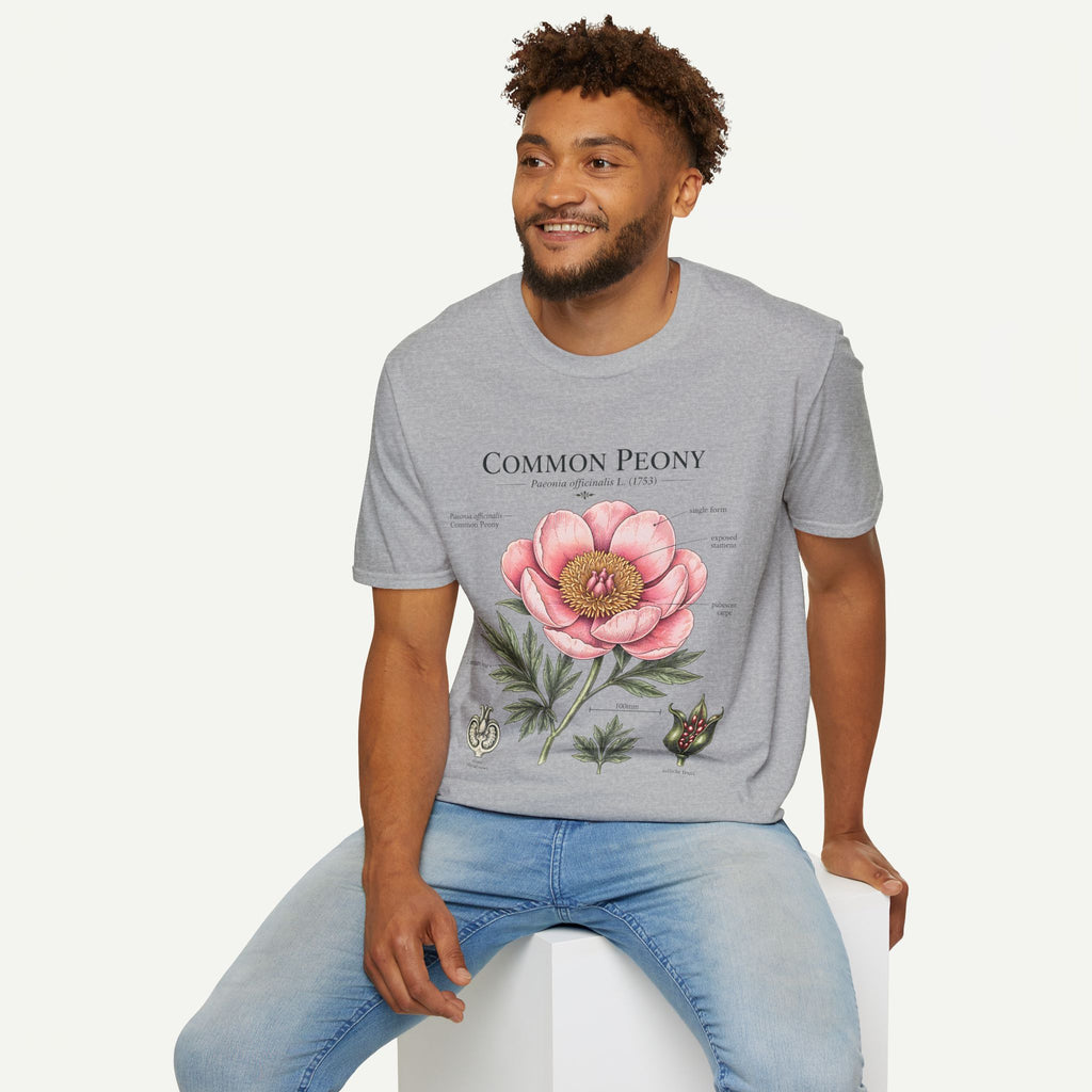 Peony Botanical T-Shirt — "Common Peony" Anatomy Floral Illustration
