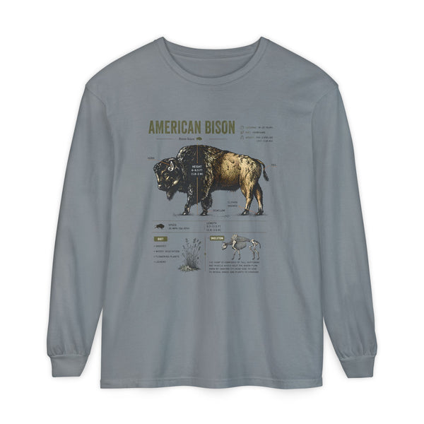 American Bison Anatomy Long Sleeve Tee — Vintage Wildlife Diagram Shirt