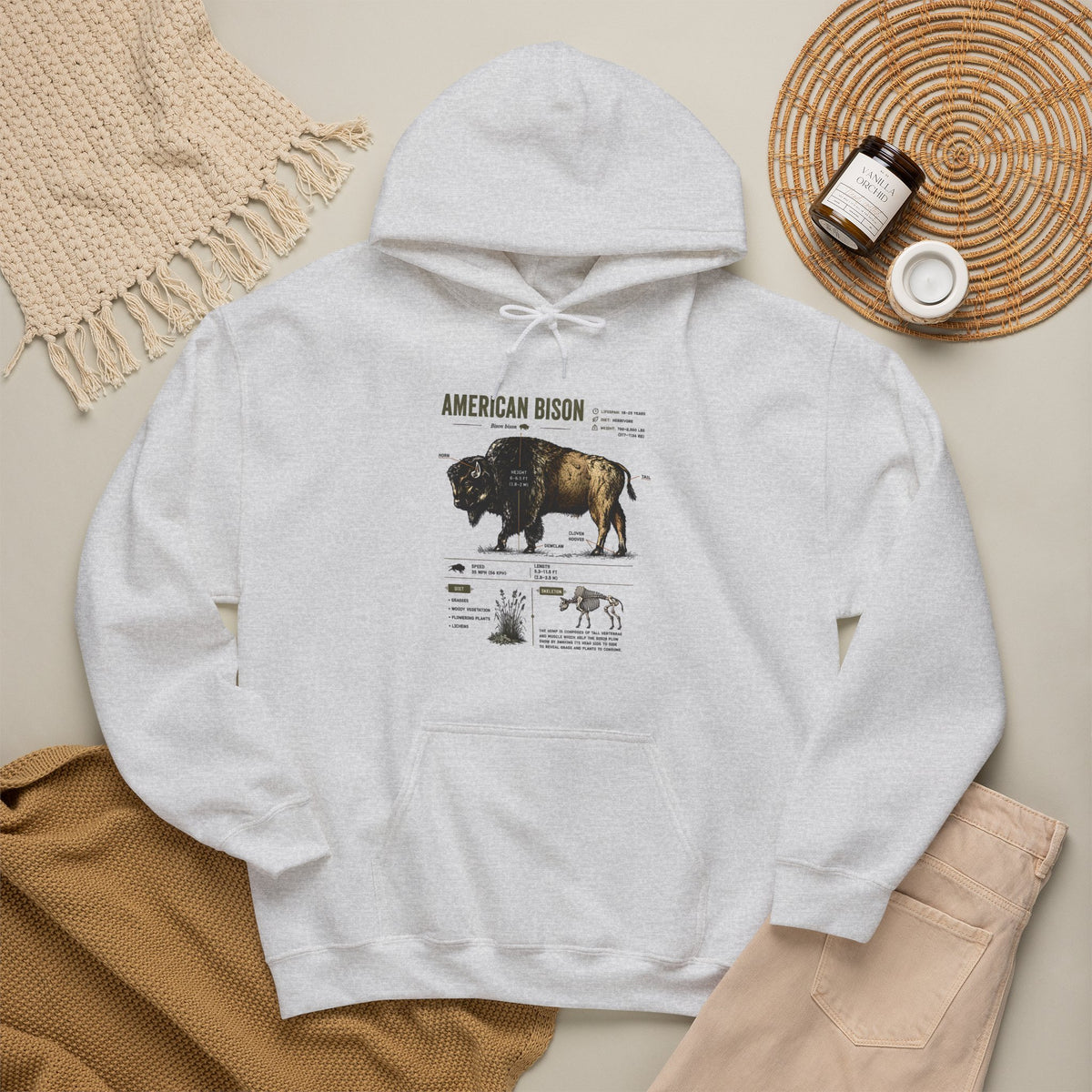 Bison Anatomy Hoodie — American Bison Illustration & Facts Sweatshirt