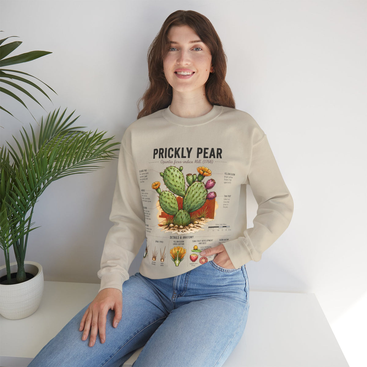 Prickly Pear Botanical Sweatshirt — Cactus Illustration Guide Crewneck