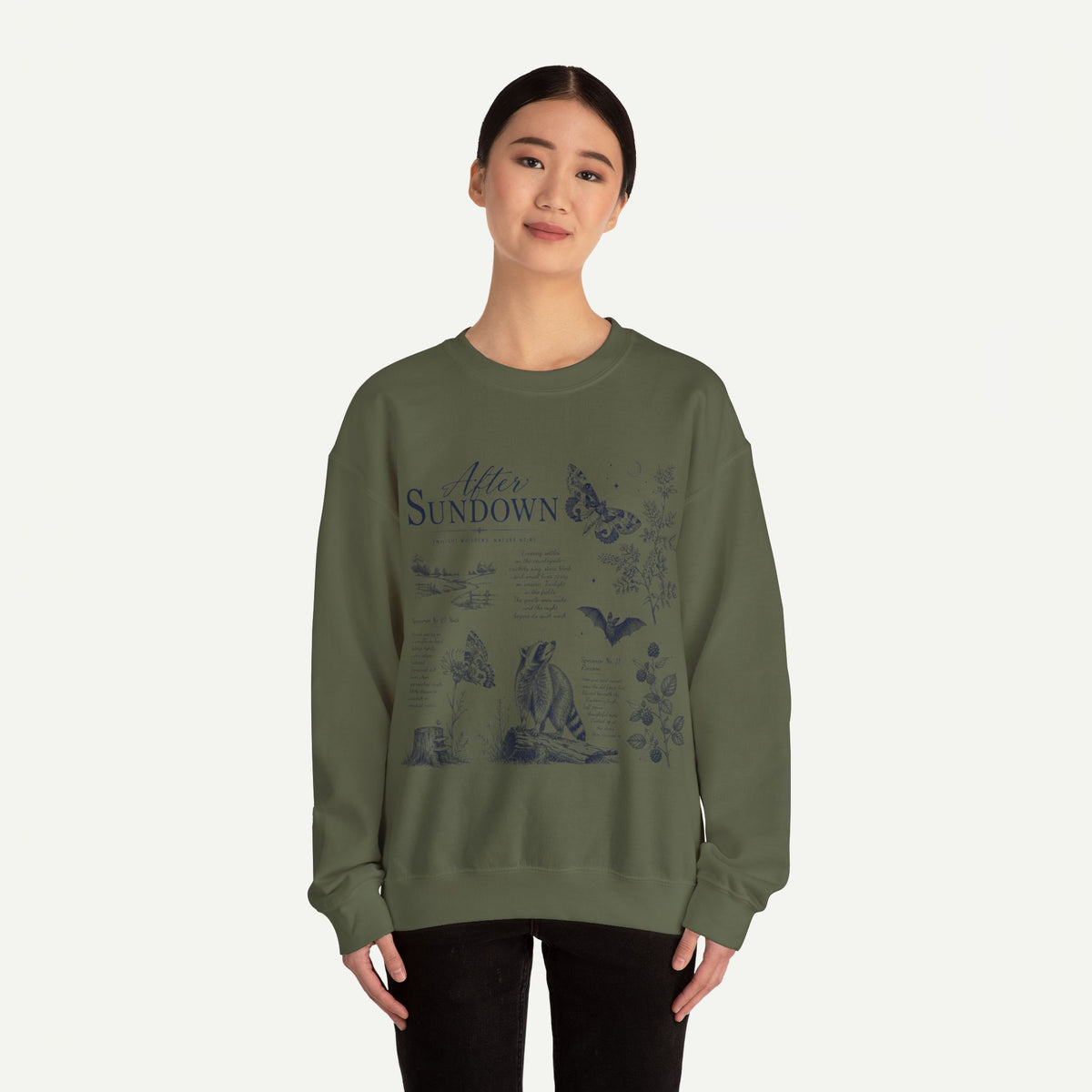 After Sundown Crewneck Sweatshirt — Moonlit Wildlife Graphic Sweatshirt
