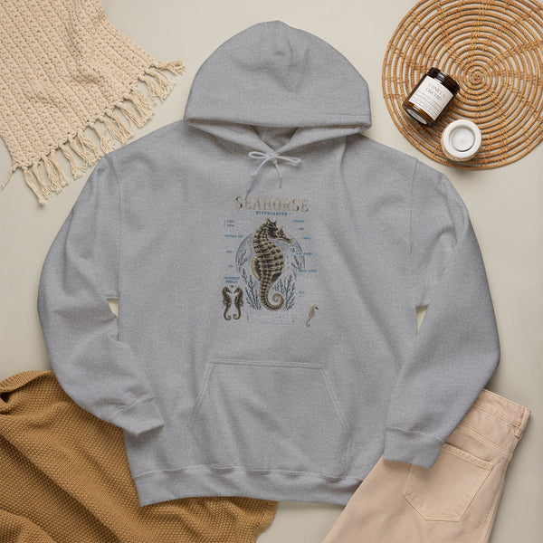 Seahorse Anatomy Hoodie — Vintage Marine Illustration Sweatshirt