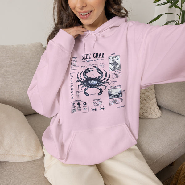 Blue Crab Anatomy Hoodie — Nautical Seafood Diagram Sweatshirt