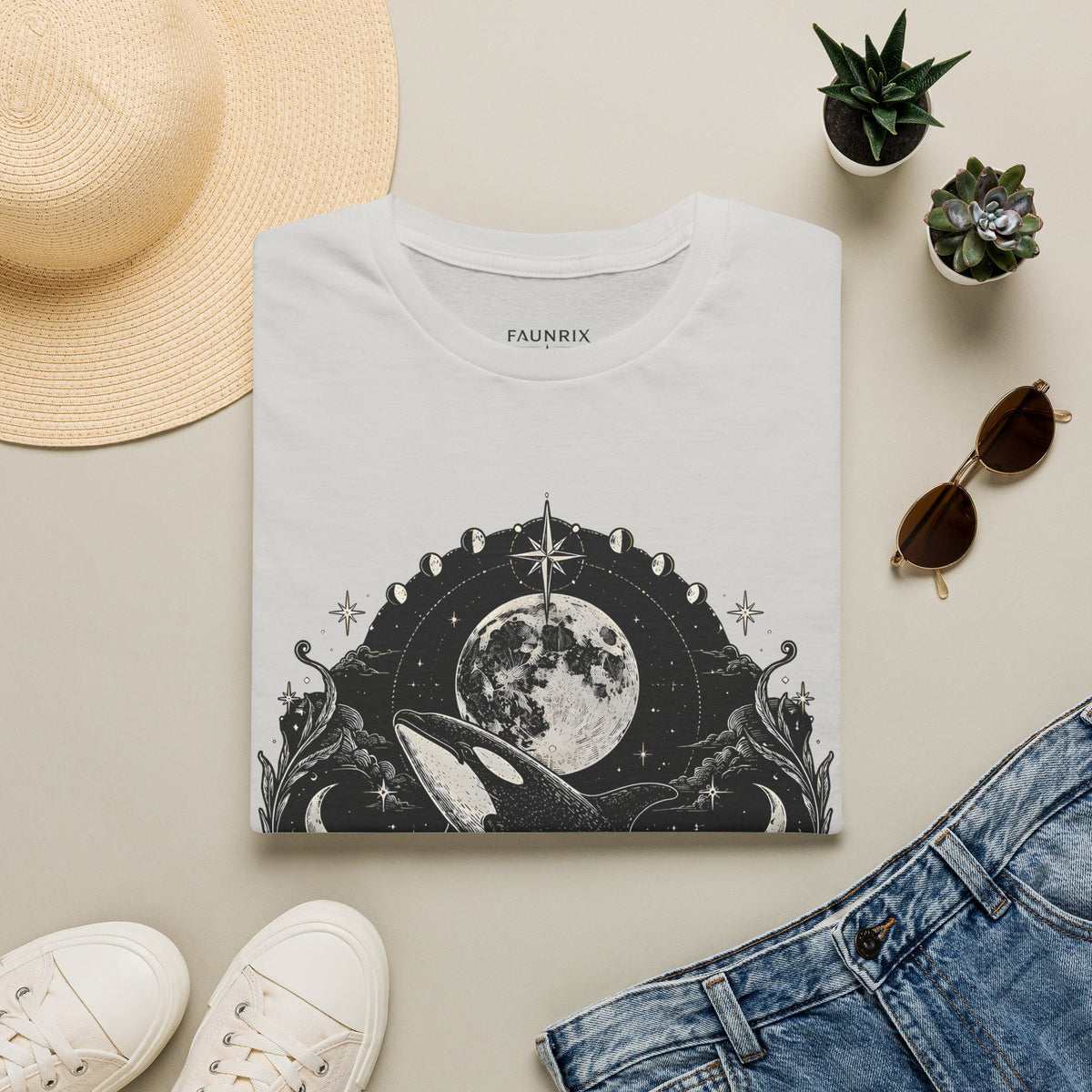 Orca Moon T-Shirt — Whale & Full Moon Illustration Tee