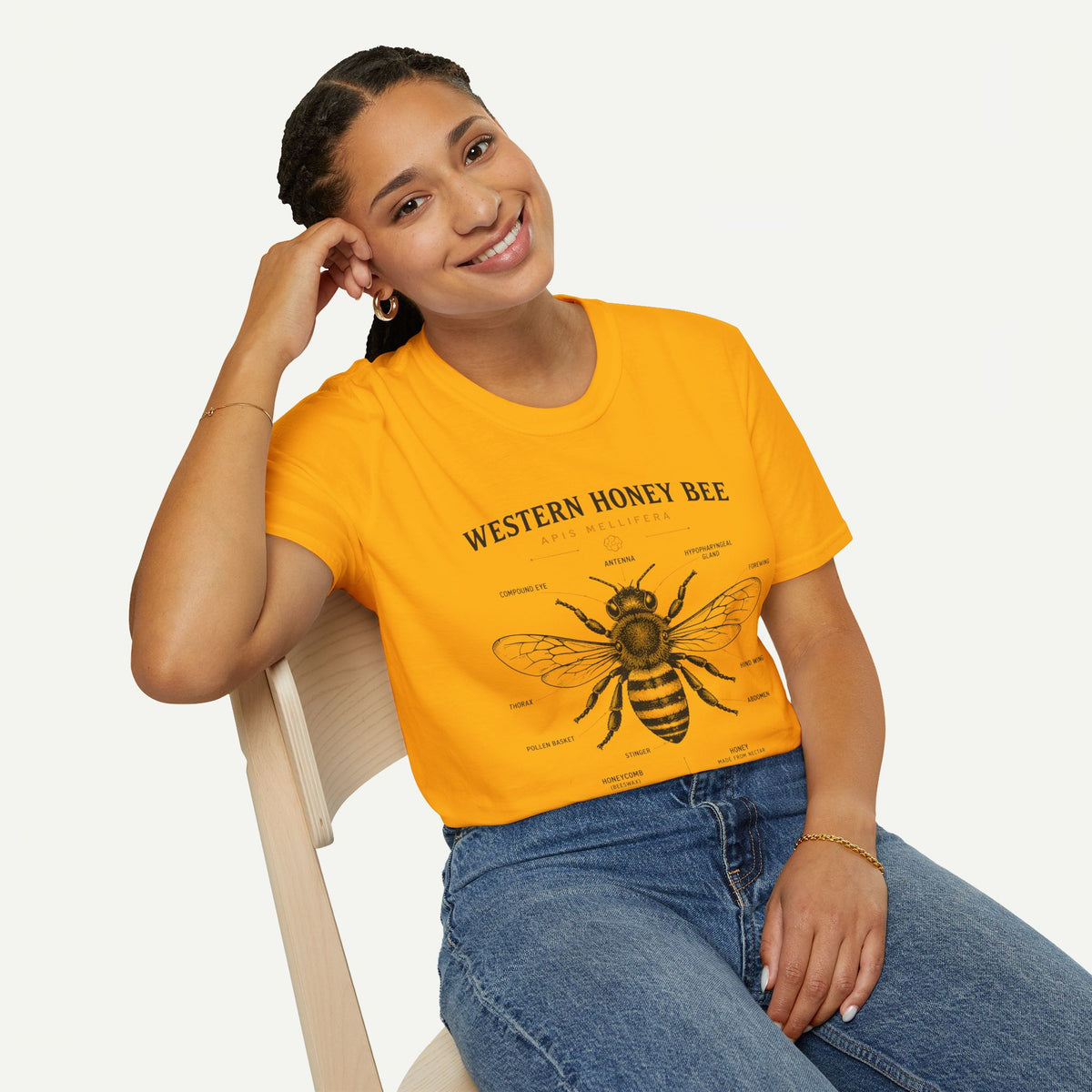 Western Honey Bee Illustration T-Shirt — Apis Mellifera Vintage Bee Anatomy Tee