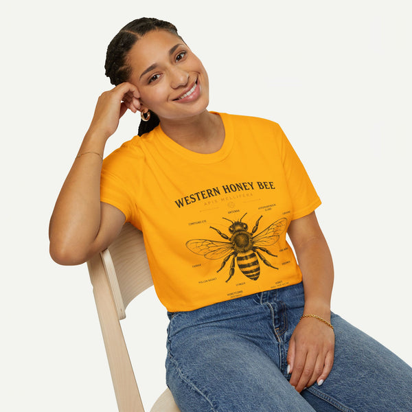 Western Honey Bee Illustration T-Shirt — Apis Mellifera Vintage Bee Anatomy Tee