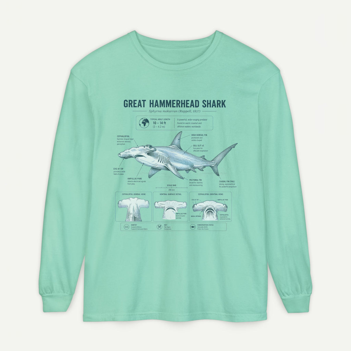 Great Hammerhead Shark Anatomy Long Sleeve Tee