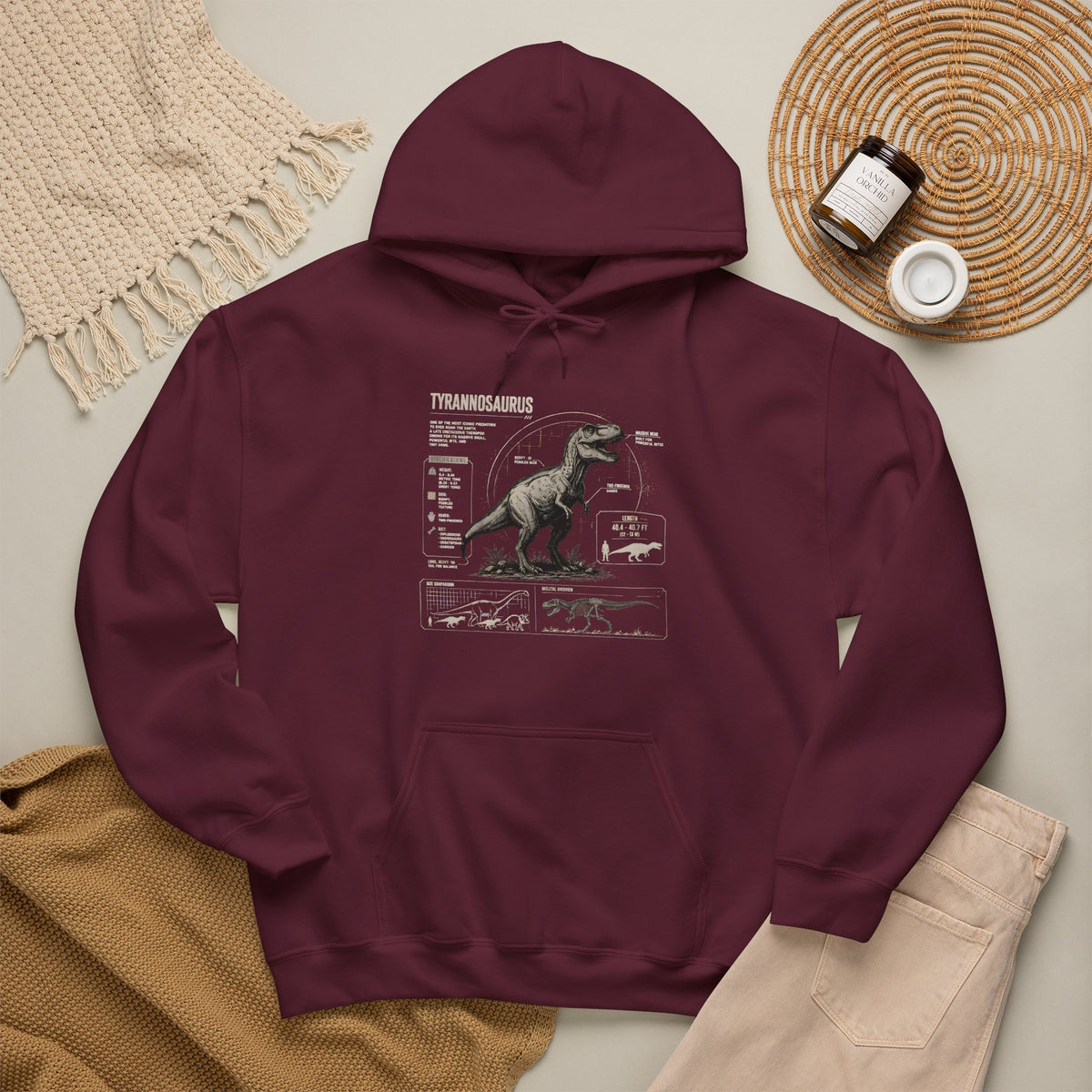 T‑Rex Anatomy Hoodie — Vintage Dinosaur Anatomy Sweatshirt