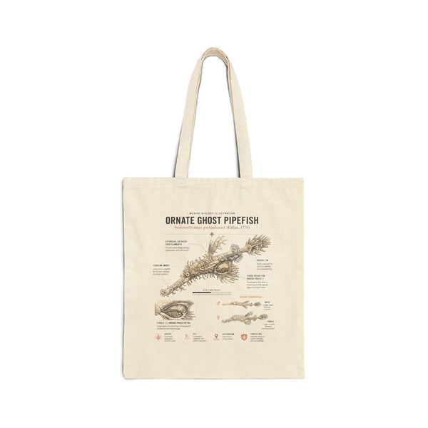 Ornate Ghost Pipefish Anatomy Tote Bag — Vintage Scientific Illustration Cotton Canvas