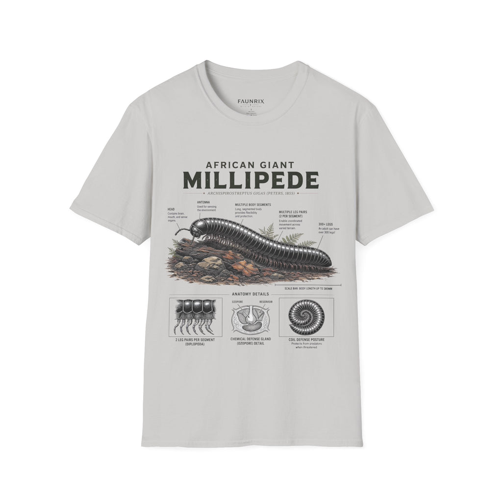 Millipede Anatomy T-Shirt — 'African Giant Millipede' Scientific Graphic Tee
