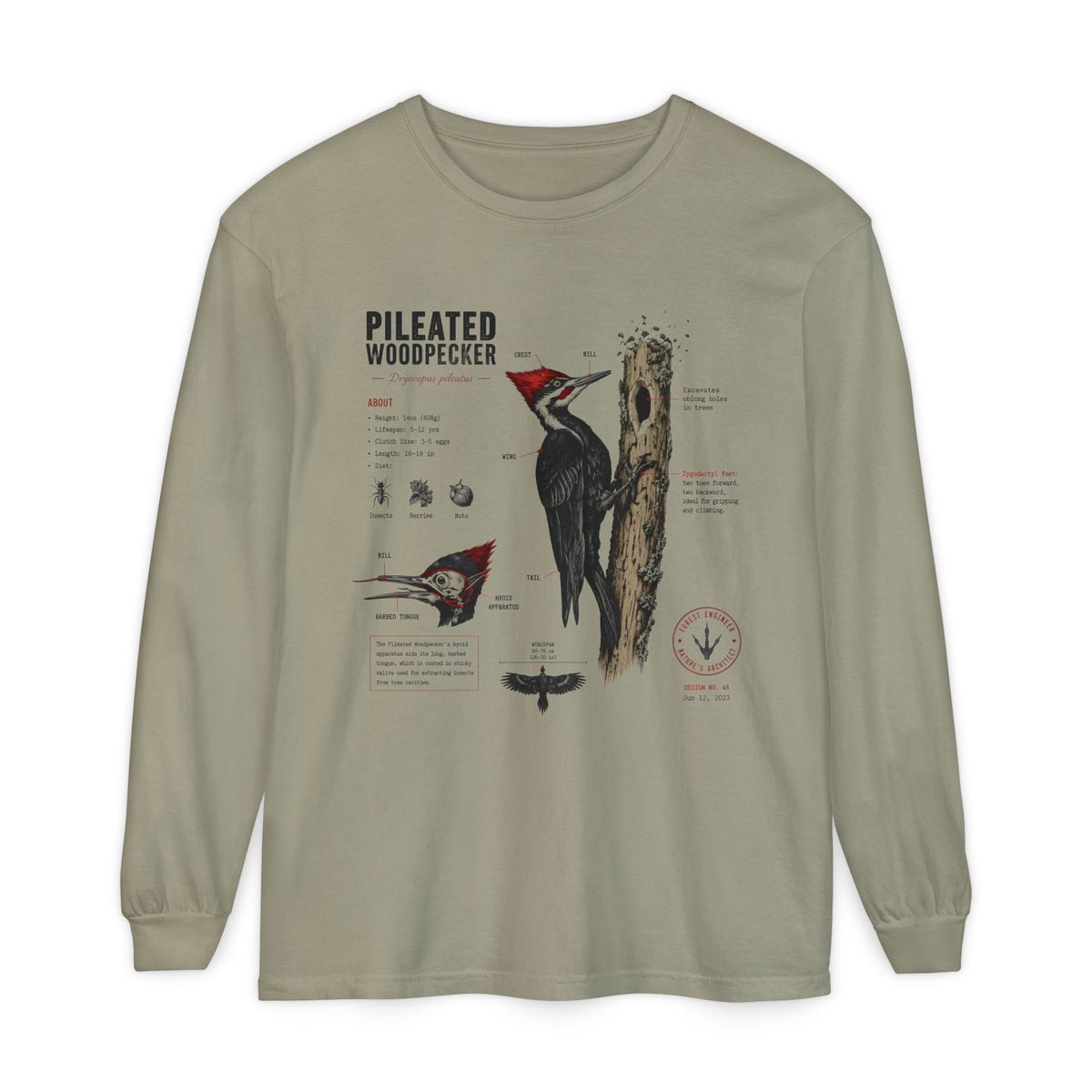 Pileated Woodpecker Anatomy Long Sleeve Tee