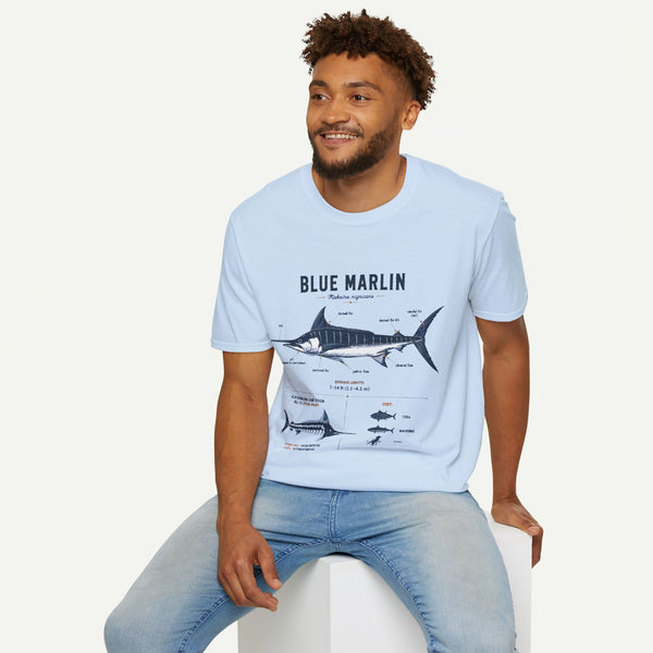 Blue Marlin Anatomy T-Shirt — Vintage Marine Fish Illustration Tee