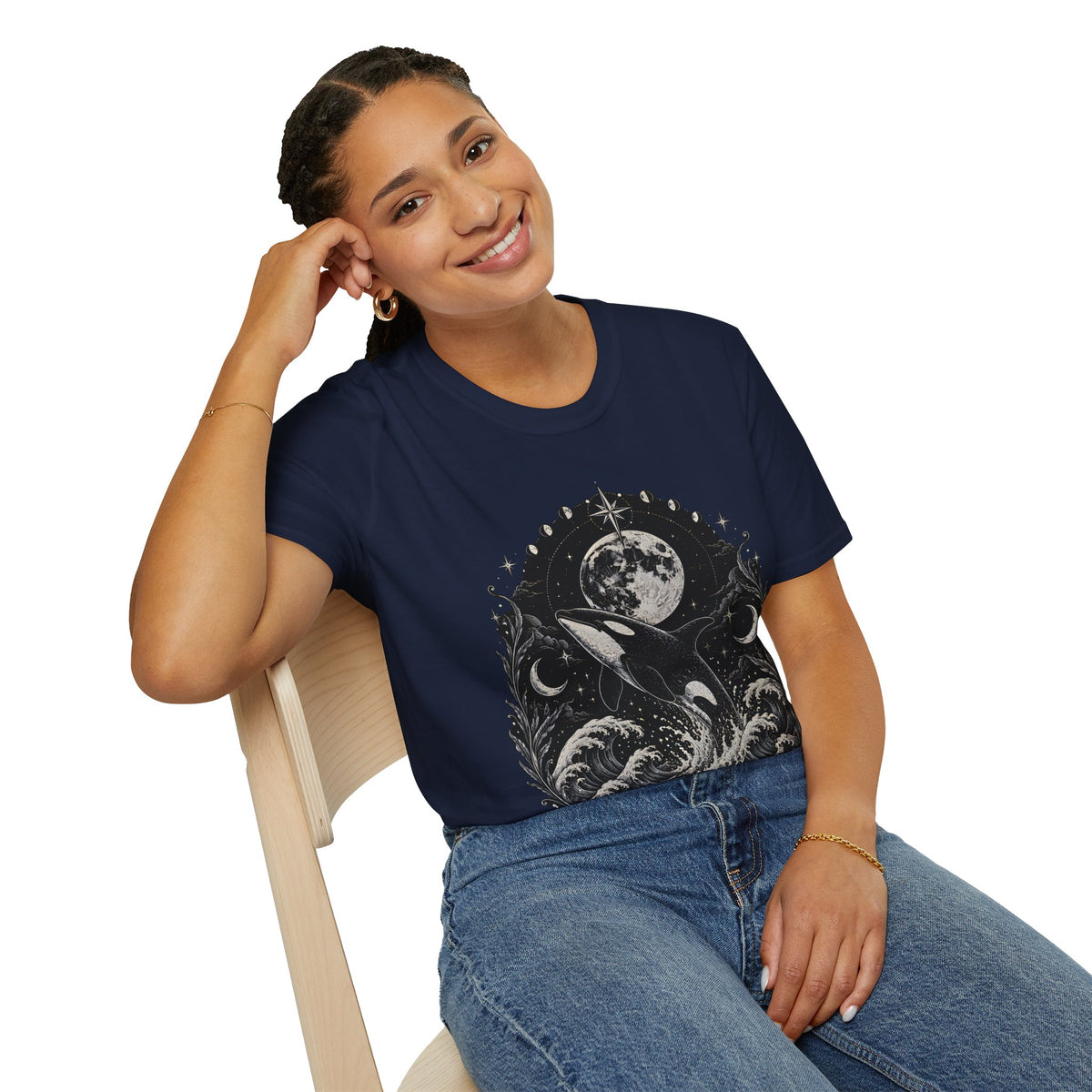 Orca Moon T-Shirt — Whale & Full Moon Illustration Tee