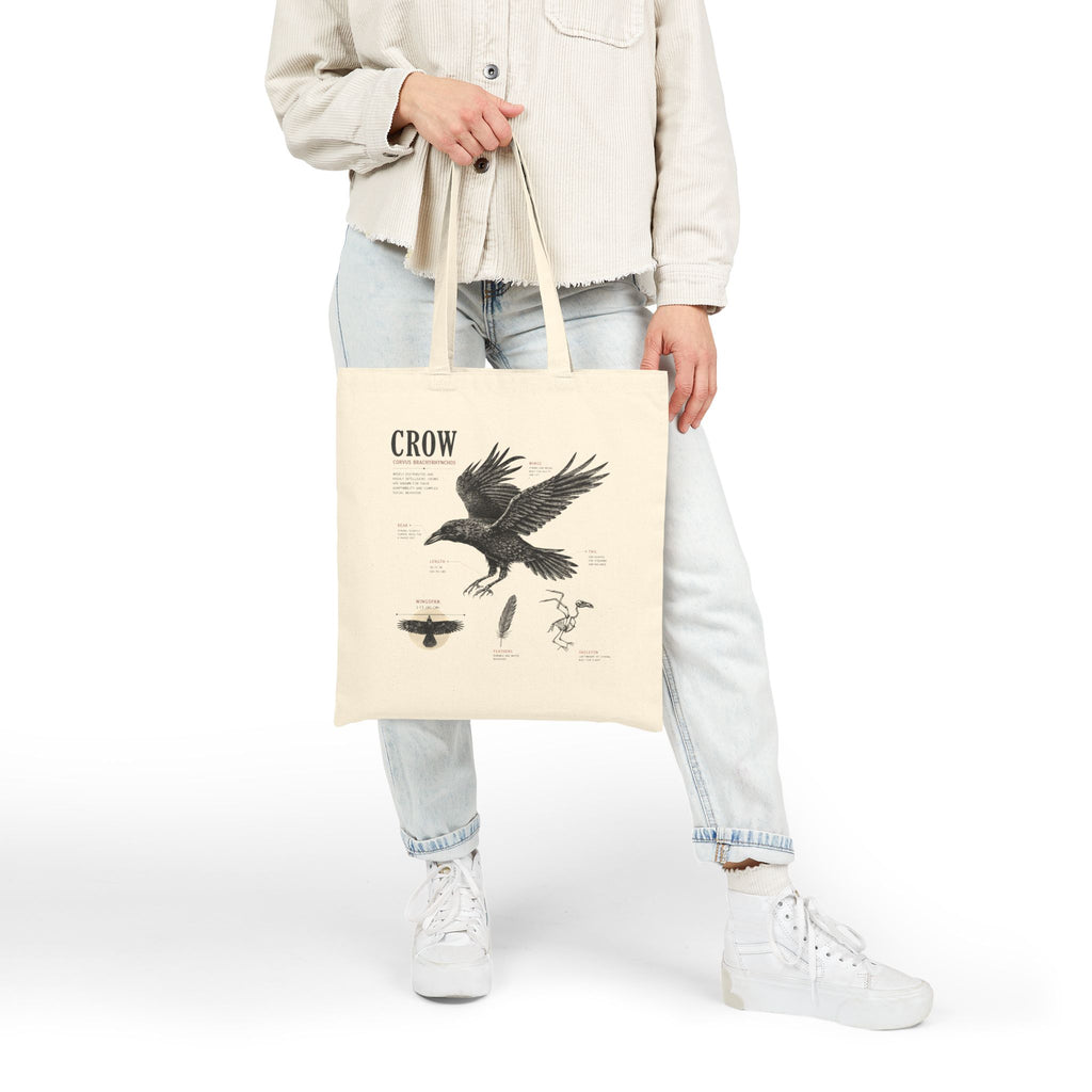 Crow Anatomy Canvas Tote Bag — Vintage Bird Illustration Cotton Tote