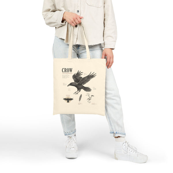 Crow Anatomy Canvas Tote Bag — Vintage Bird Illustration Cotton Tote