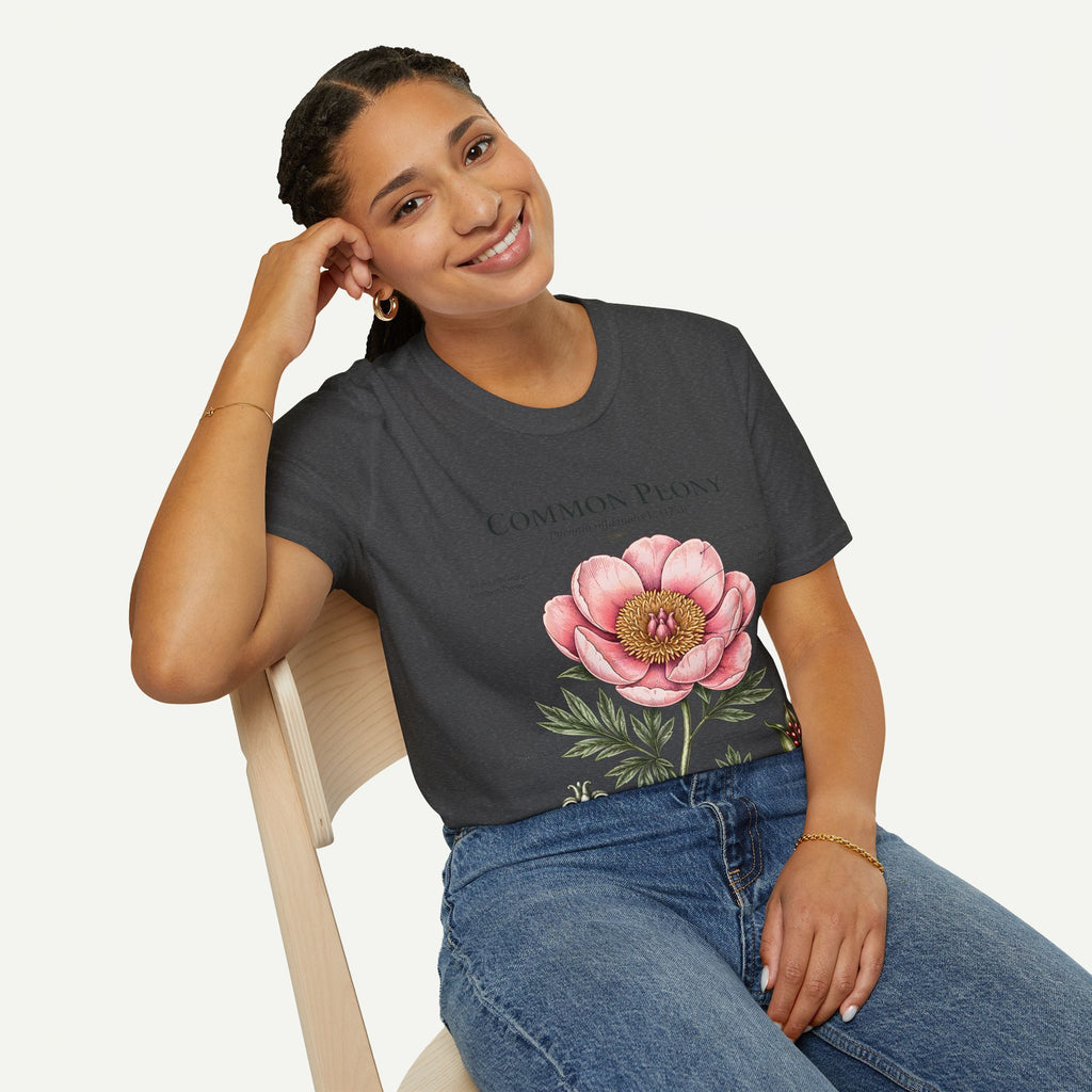 Peony Botanical T-Shirt — "Common Peony" Anatomy Floral Illustration