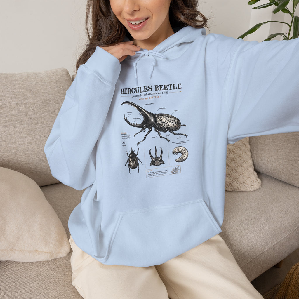 Hercules Beetle Anatomy Hoodie — Vintage Entomology Illustration Sweatshirt