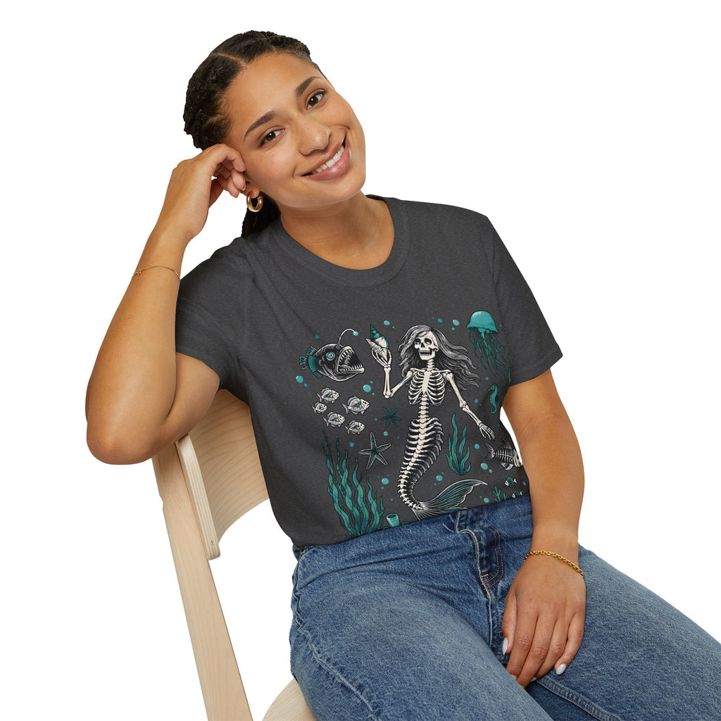 Mermaid Skeleton Tee — Gothic Sea Creature Graphic T-Shirt
