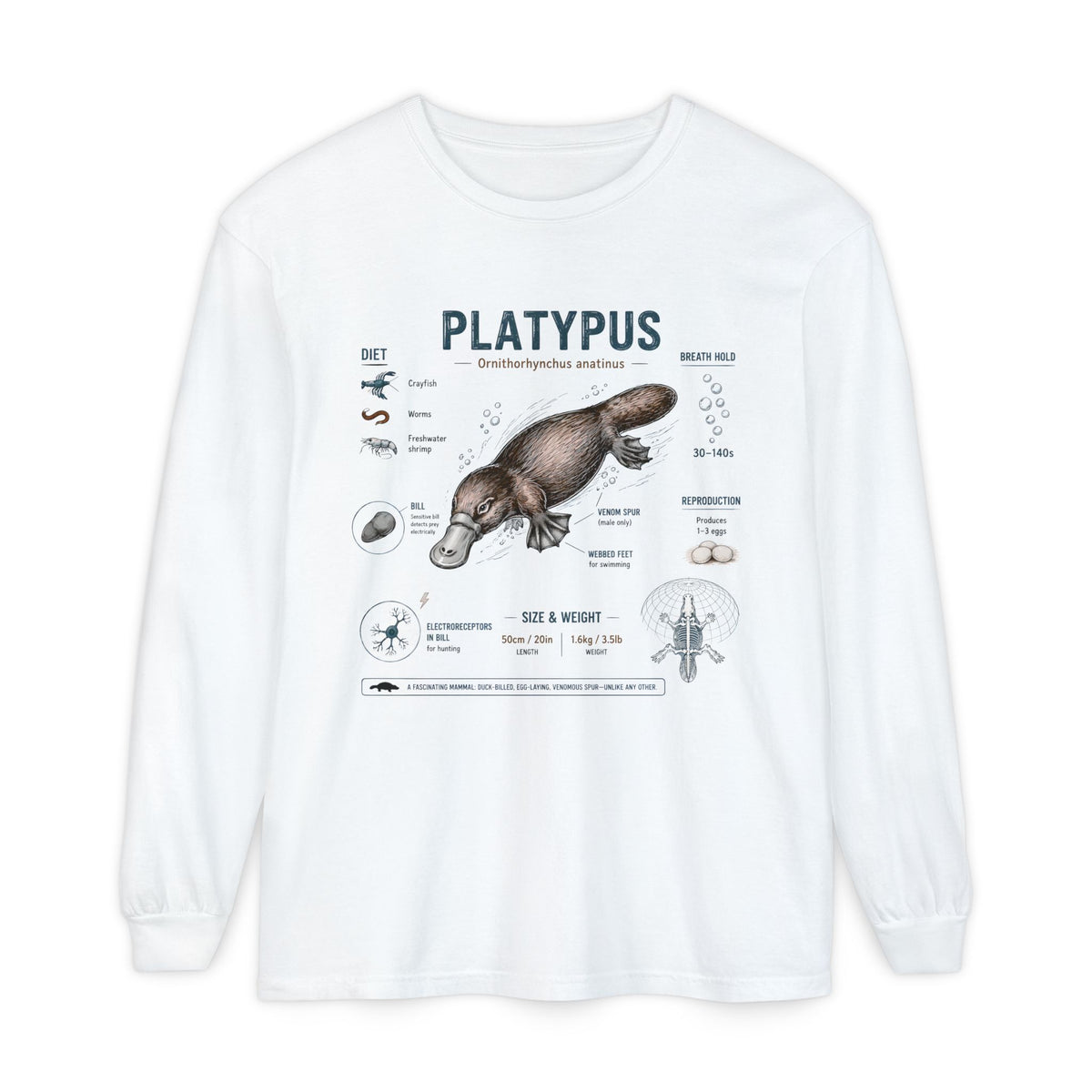 Platypus Anatomy Long Sleeve Tee — Illustrated Scientific Graphic