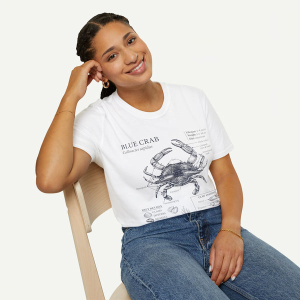 Crab Anatomy T-Shirt — Vintage Blue Crab Illustration Tee