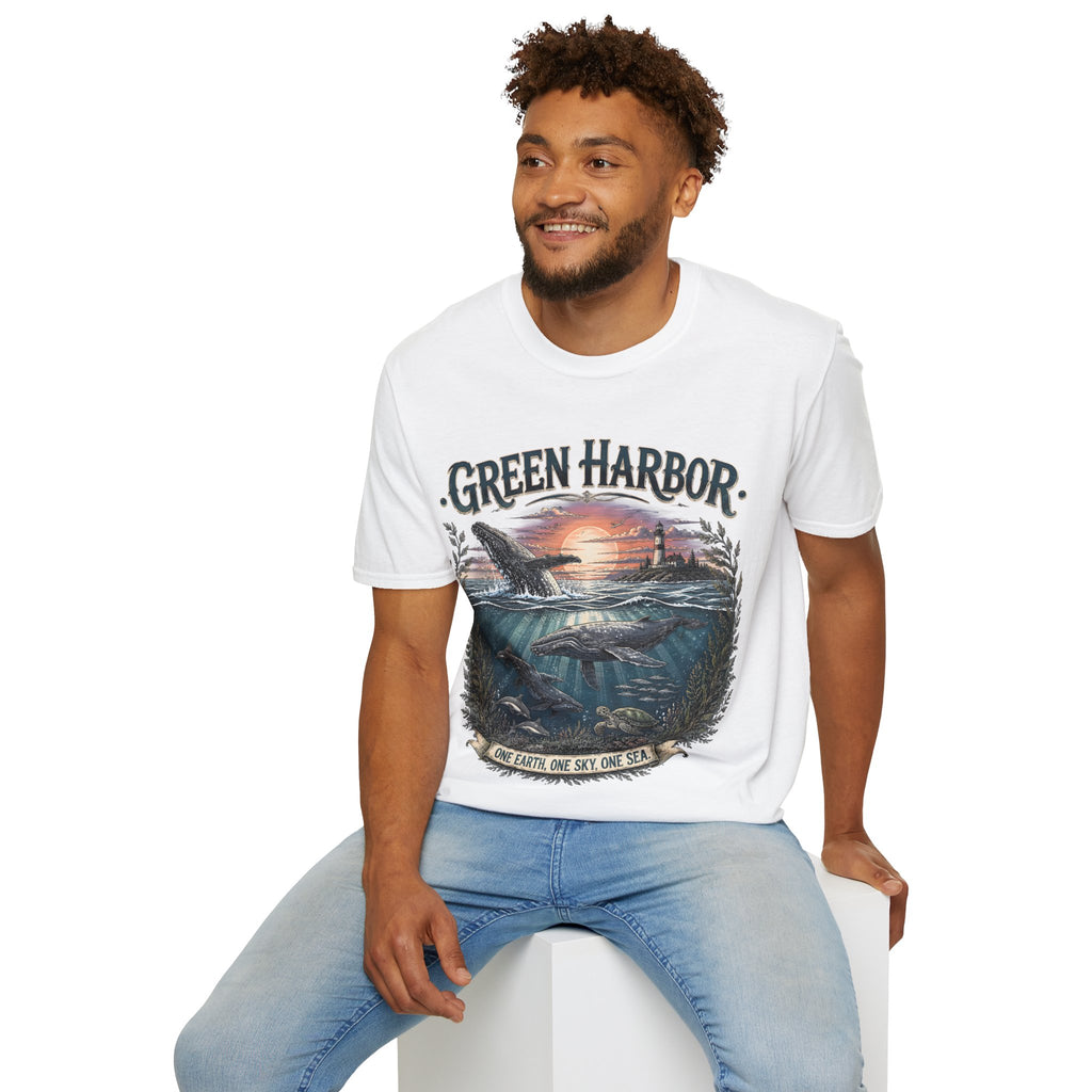 Green Harbor Sunset Whale T-Shirt