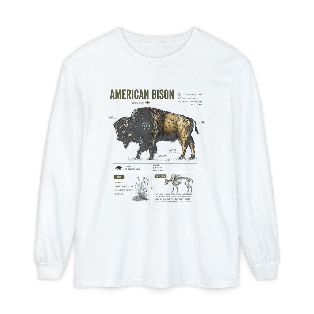 American Bison Anatomy Long Sleeve Tee — Vintage Wildlife Diagram Shirt