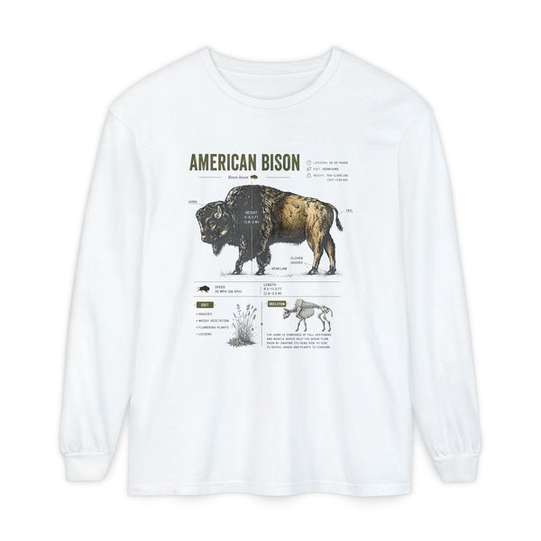 American Bison Anatomy Long Sleeve Tee — Vintage Wildlife Diagram Shirt