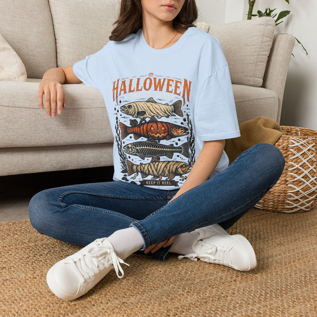 Halloween Trout Graphic T‑Shirt — Spooky Fish Pumpkin Design