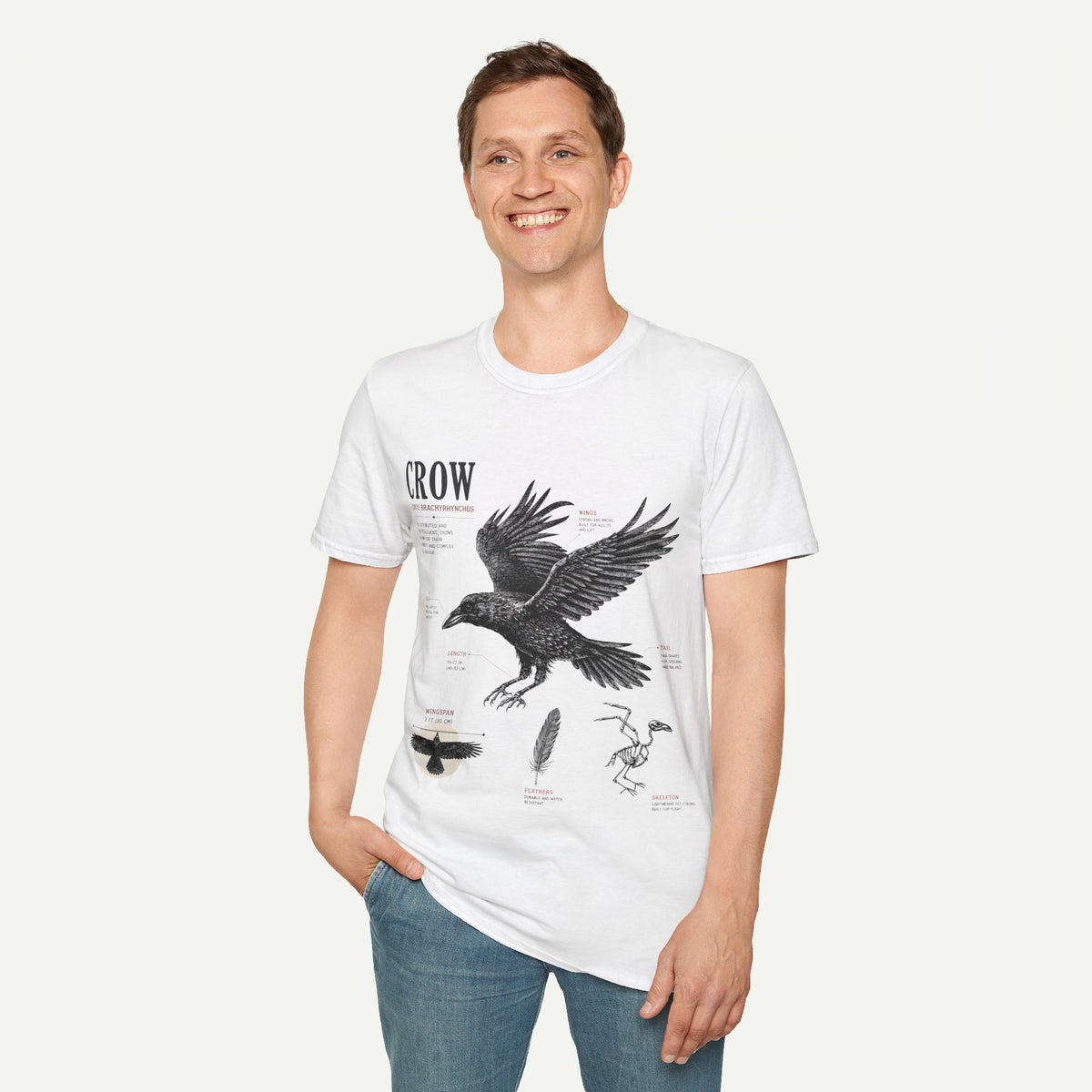 Crow Anatomy Graphic T-Shirt — Vintage Raven Illustration Tee