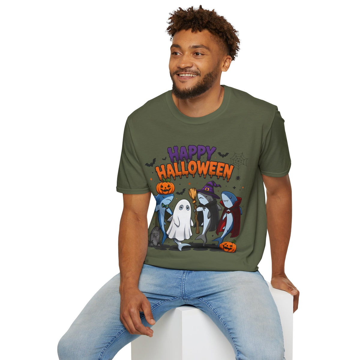 Happy Halloween T-Shirt — Cute Shark, Ghost & Pumpkin Holiday Tee