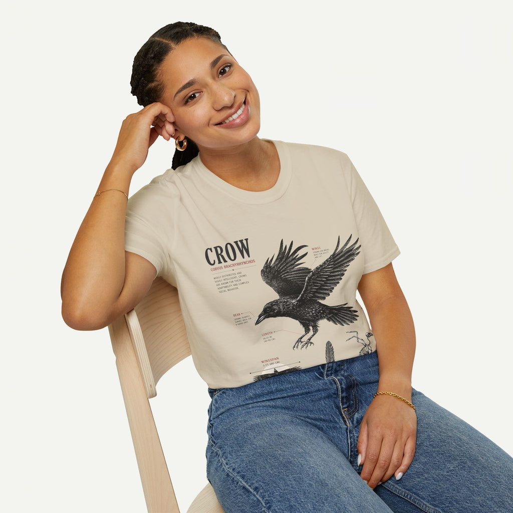 Crow Anatomy Graphic T-Shirt — Vintage Raven Illustration Tee