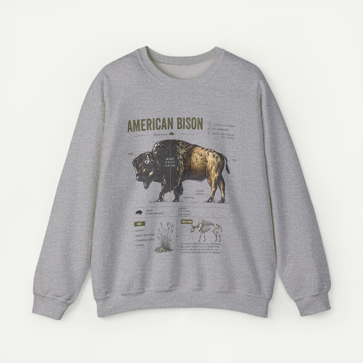 American Bison Anatomy Sweatshirt — Vintage Wildlife Illustration Crewneck
