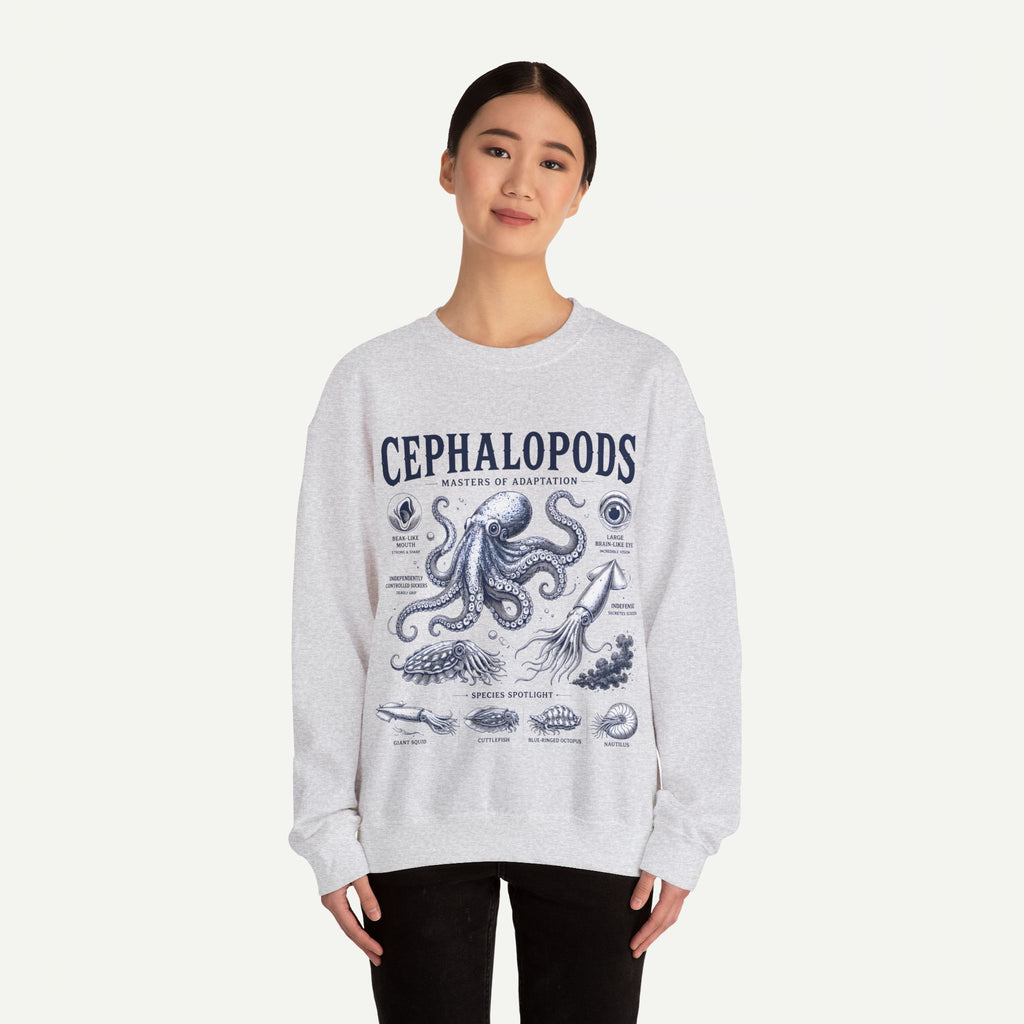 Cephalopods Crewneck Sweatshirt — Vintage Marine Biology Octopus Illustration