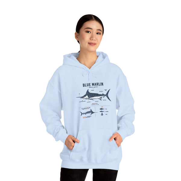Blue Marlin Illustration Hoodie – Marine Species Diagram Fishing Sweatshirt