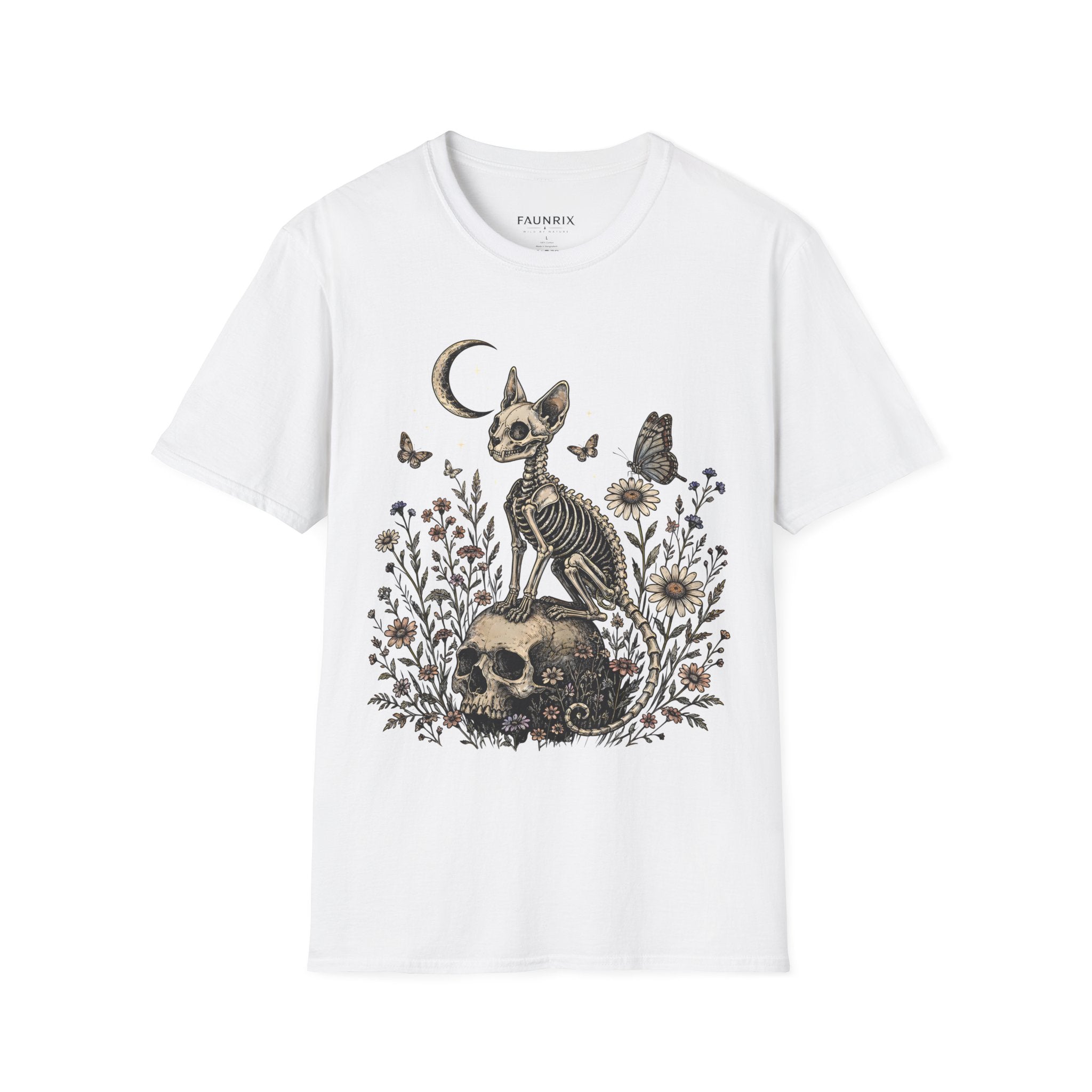 Skeleton Cat Moon T-Shirt — Gothic Floral Skull Tee Secondary image