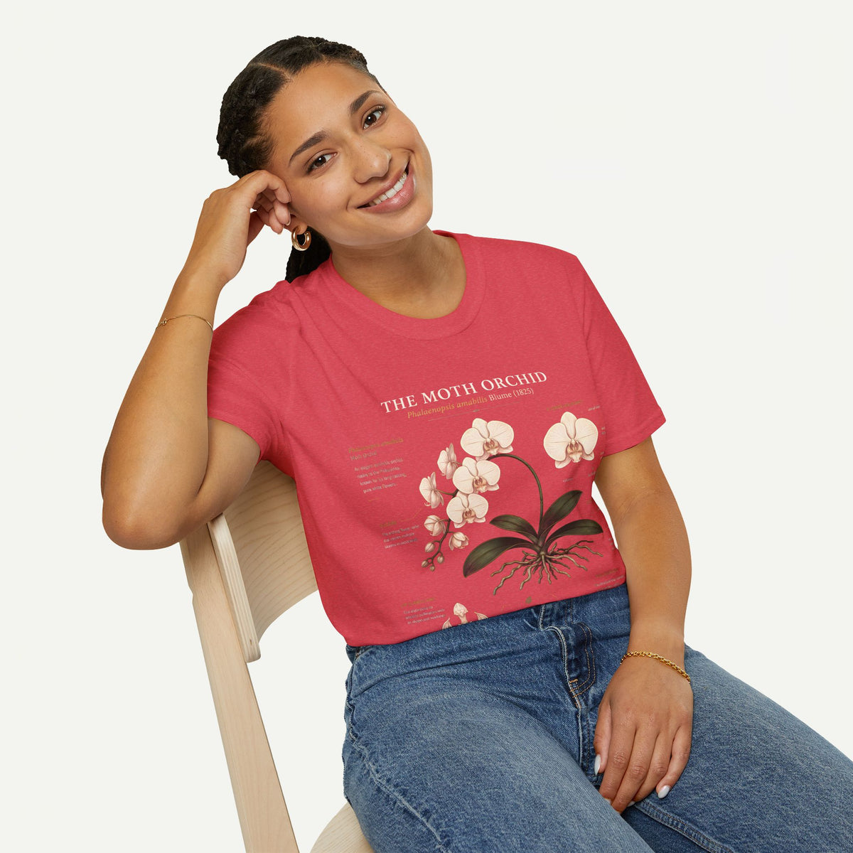 Moth Orchid Anatomy T‑Shirt — Elegant White Phalaenopsis Floral Tee