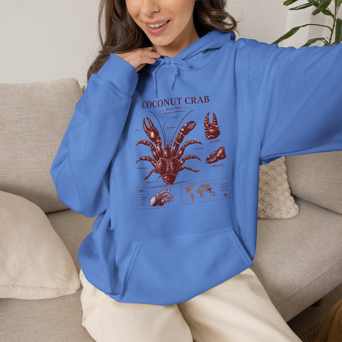 Coconut Crab Anatomy Hoodie — Vintage Botanical & Marine Study Print