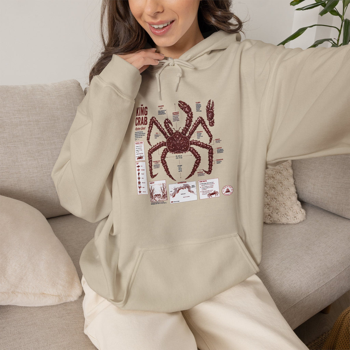 King Crab Anatomy Hoodie — Vintage Seafood Diagram Sweatshirt