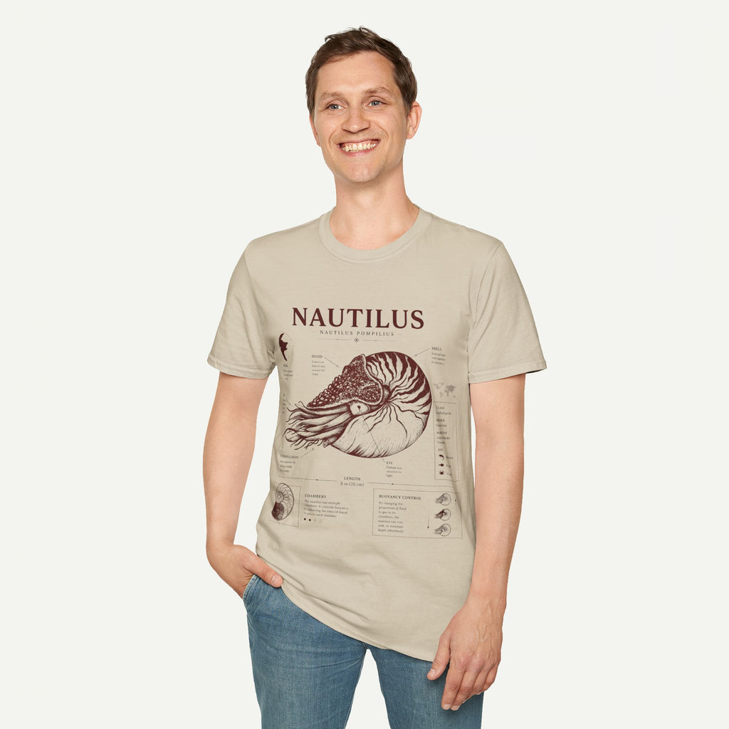 Nautilus Shell  Anatomy Graphic T-Shirt — Vintage Marine Biology Illustration