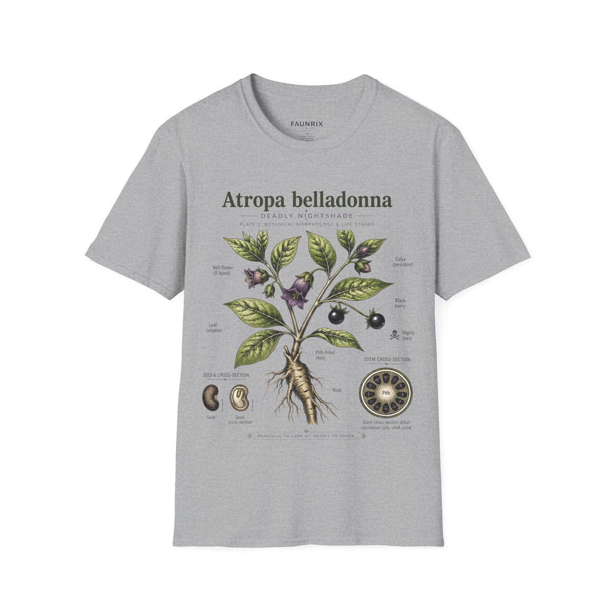Atropa belladonna Botanical Anatomy T-Shirt — Vintage Deadly Nightshade Illustration
