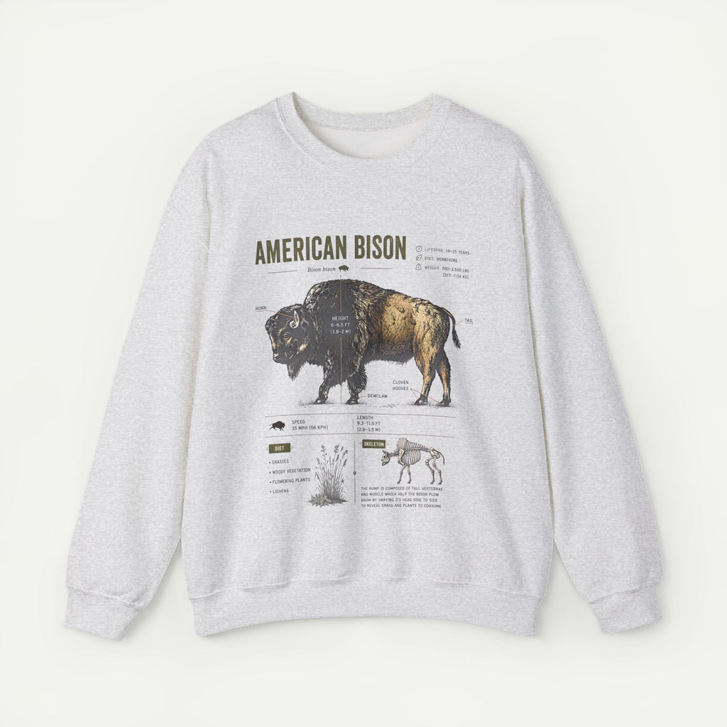 American Bison Anatomy Sweatshirt — Vintage Wildlife Illustration Crewneck