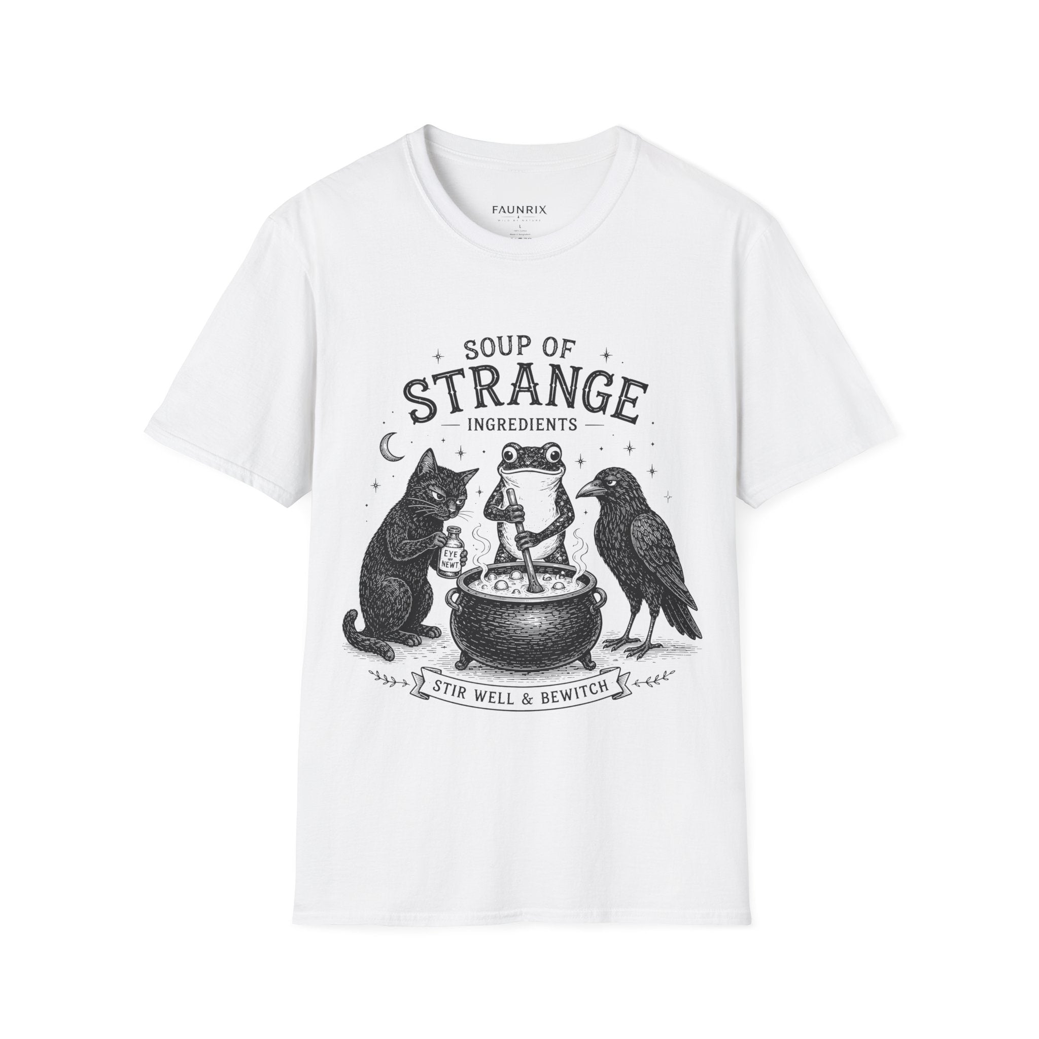 T-Shirt — "Soup of Strange Ingredients" Witchy Frog, Cat & Crow Illustration Secondary image