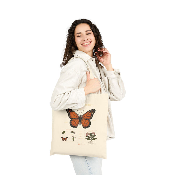 Monarch Butterfly Botanical Canvas Tote - Eco-Friendly Grocery & Market Bag