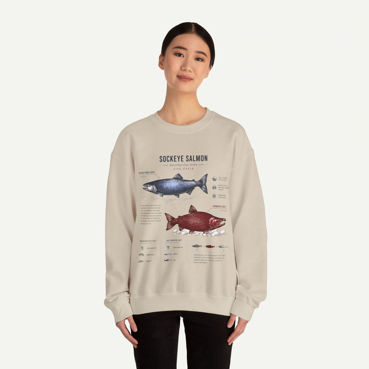 Sockeye Salmon Anatomy Sweatshirt — Fish Anatomy Graphic Crewneck