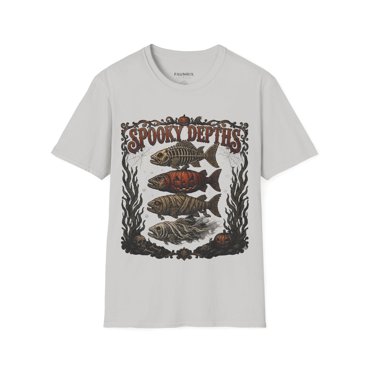 Spooky Depths Fish Tee — Vintage Halloween Skeleton Fish Graphic T-Shirt Main image
