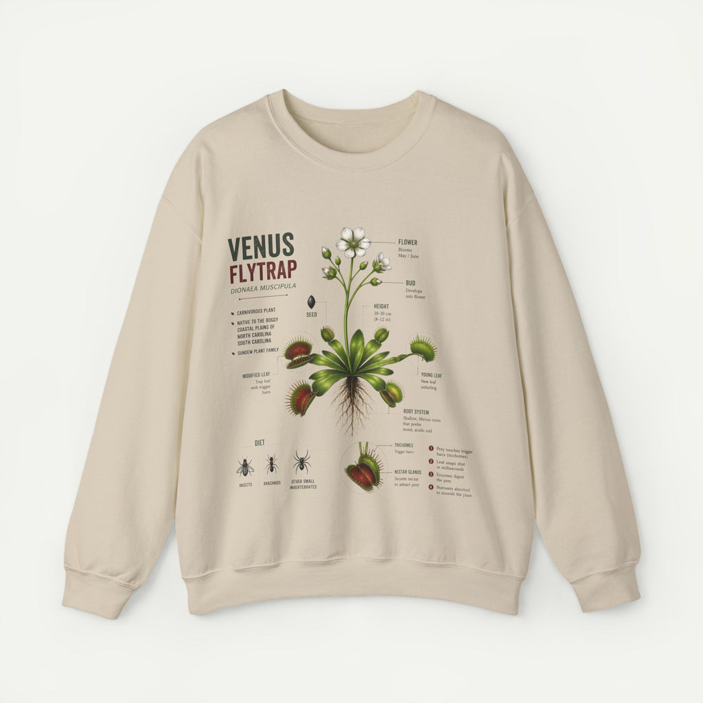 Venus Flytrap Botanical Crewneck Sweatshirt — Vintage Plant Illustration Tee