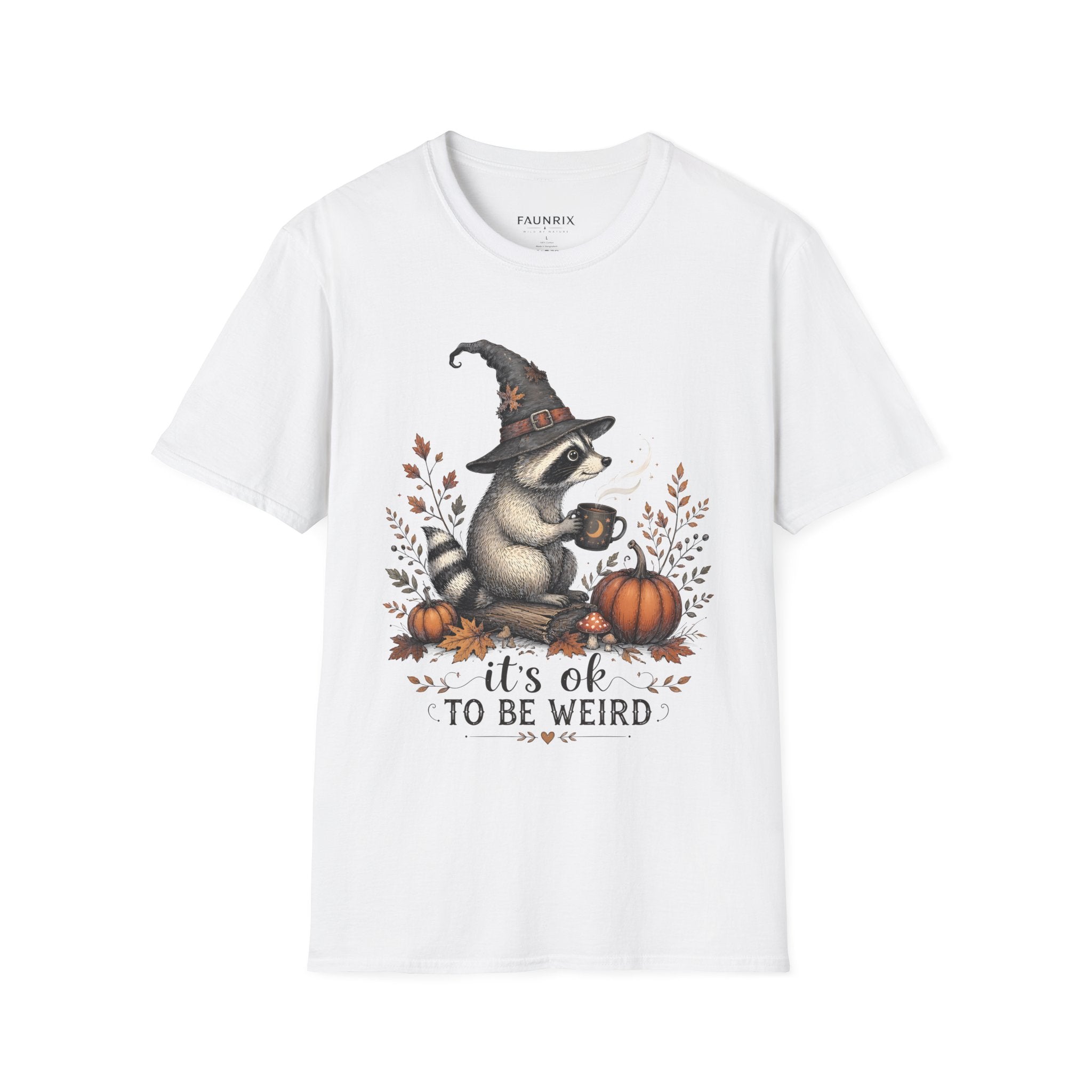 T-Shirt — Cute Raccoon Witch Illustration "It's OK to Be Weird" | Halloween Cozy Fall Graphic Tee Secondary image