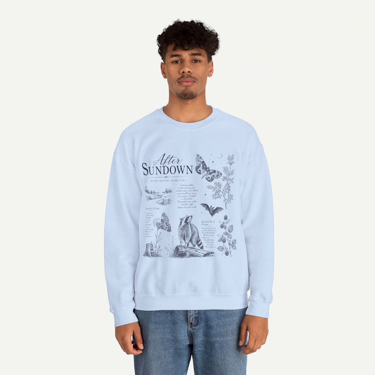 After Sundown Crewneck Sweatshirt — Moonlit Wildlife Graphic Sweatshirt